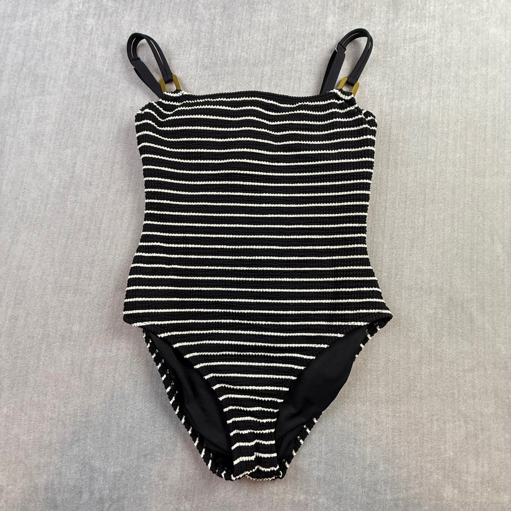 Bleu Rod Beattie Womens Striped Underwire One Piece Swimsuit Black White Size 8